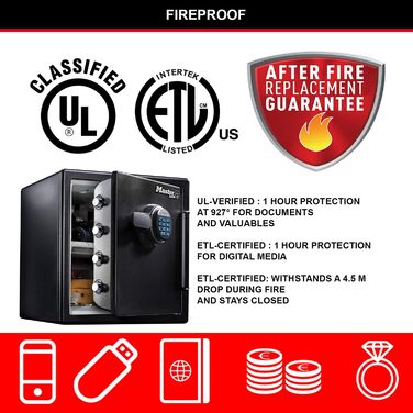 Master Lock Сейф вогнестійкий та водонепроникний з кодовим замком, потрійний захист (пожежа, вода, перевезення), електронний код, 33.6L, 45.3 x 41.5 x 49.1 см