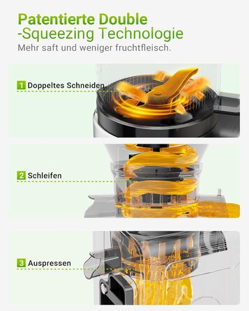 TUUMIIST Шнековий соковитискач XXL, 150 мм, 3 л, для сім'ї, 99% вижимка, BPA-free, REV Anti-Blockier System, чорний