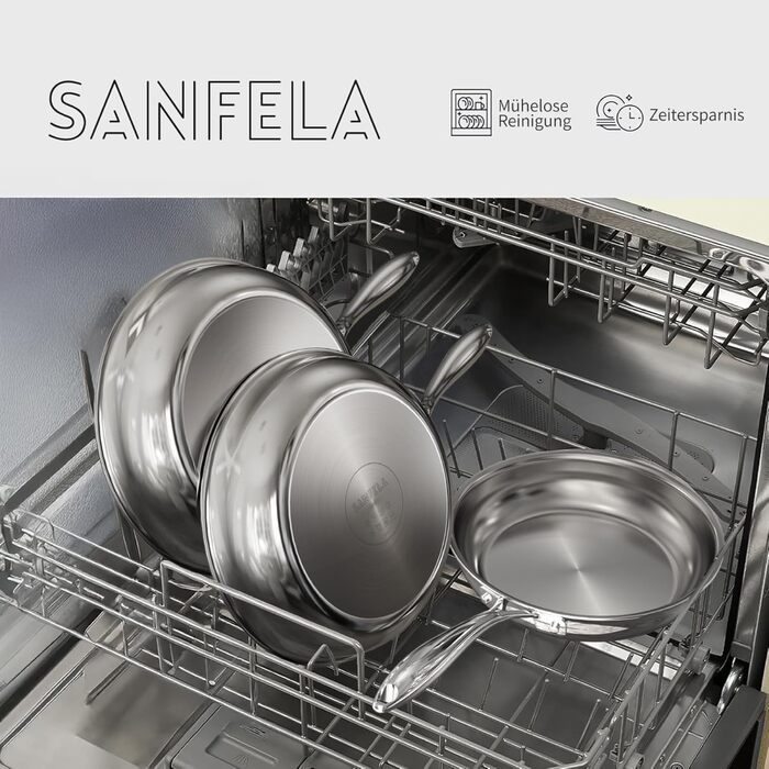 Набір сковорідок SANFELA 5-шарівний з нержавіючої сталі (24+28 см), сумісний з індукцією, для духовки та посудомийної машини