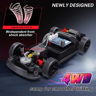 RC Drift Car ACAMMZAR 1:24, 4WD, 20 км/год, з LED підсвіткою, 2 акумулятори, для дітей від 4 років та дорослих - блакитний S815