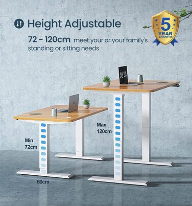 Електричний регульований стіл MAIDeSITe з 2 моторами, 4 пам'яттю та захистом від зіткнень (72-120 см, білий)