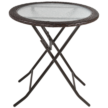 Розкладний стіл Outsunny Camping Table круглий Ø68 см з ротанговим декором і міцною сталевою рамою, ідеально підходить для саду та пікніка