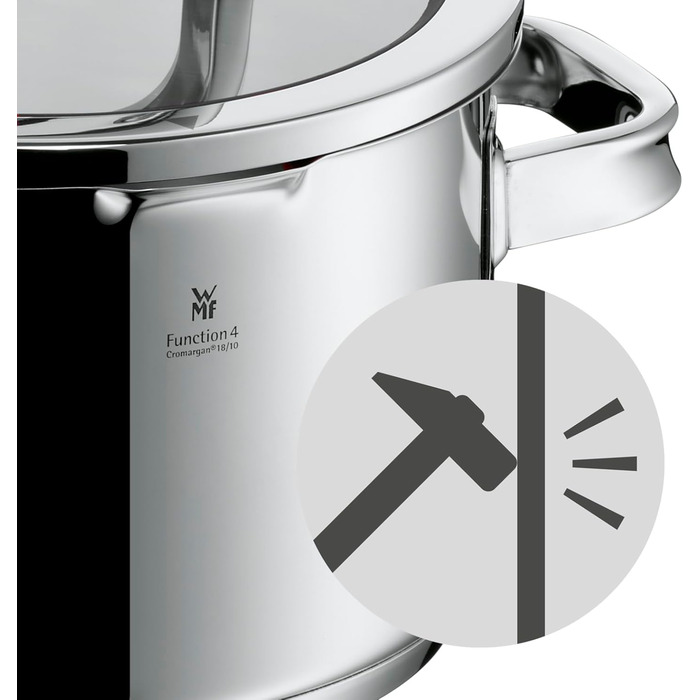Каструля WMF Function 4 з нержавіючої сталі 16 см з кришкою, 1,4 л, для індукційних плит, з нержавіючої сталі Cromargan, 4 функції зливу, внутрішня мірка, срібна