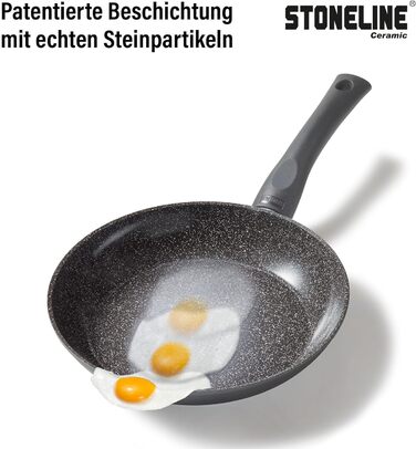 Сковорода STONELINE CERAMIC 24 см, зі скляною кришкою, підходить для індукції, антипригарне покриття без PFAS з частинками справжнього каменю, чорний