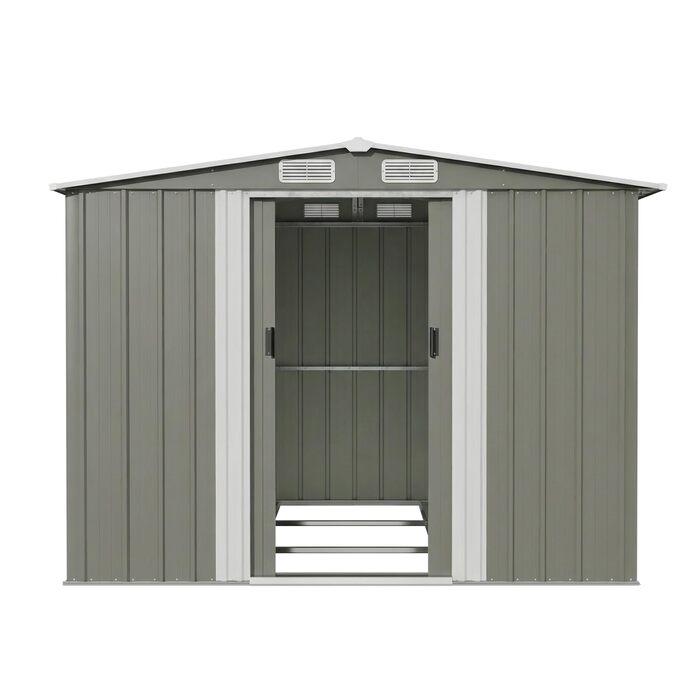 Сарай металевий Devoko 96x98x160 см для саду та двору з похилим дахом, сталевий, з рукавичками, сірий (L)