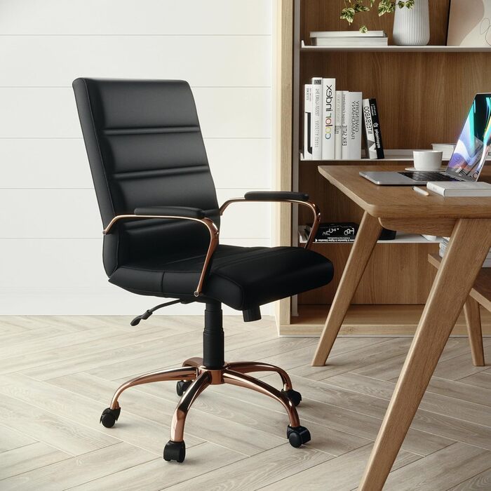 Крісло шеф Flash Furniture, обшите білою шкірою, з червонозолотим каркасом, 61 x 58,5 x 103,5 см
