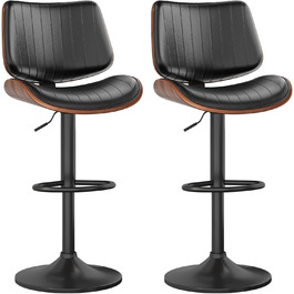 Набір з 2 барних стільців GIKPAL з дерев'яною спинкою та шкіряним сидінням, обертаються, чорний