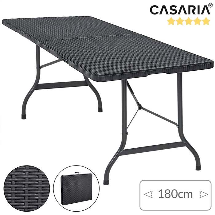 Садовий стіл чорний ротанг вигляд 180x75x73см складаний