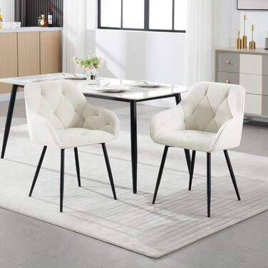 Крісла для їдальні WOLTU - 6 шт. в наборі, з м'якою спинкою та підлокітниками, з металевими ніжками, оксамитова оббивка, кремовий колір