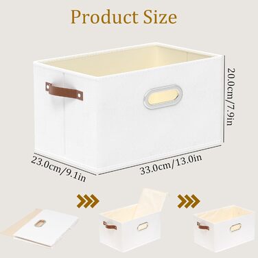 3 Кошики для зберігання з тканини Yawinhe, складані, з ручками, для спальні, білизна, 33x23x20 см, білий/сірий