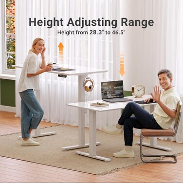 Регульований стіл Claiks з склоповерхнею 120x60 см, електричний, для дому та офісу, комп'ютерний, сучасний, білий