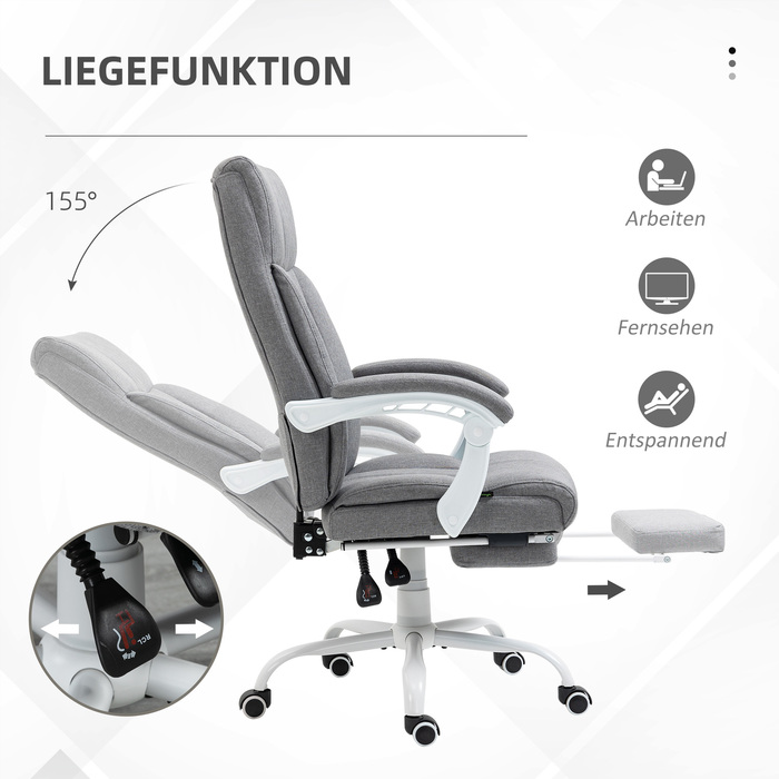 Ергономічне письмове крісло HOMCOM Office Chair з регульованою спинкою на 155° і функцією відкидання, регулюється по висоті для комфорту