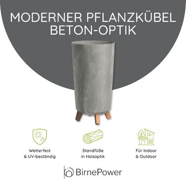 Вазон BirnePower Gracia Slim 44,5 см – сучасний квітковий горщик з ніжками, імітація бетону, стійкий до УФ та погодних умов, елегантний горщик для балкона, саду, інтер'єру – антрацит (висота 44,5 см, сірий бетон)
