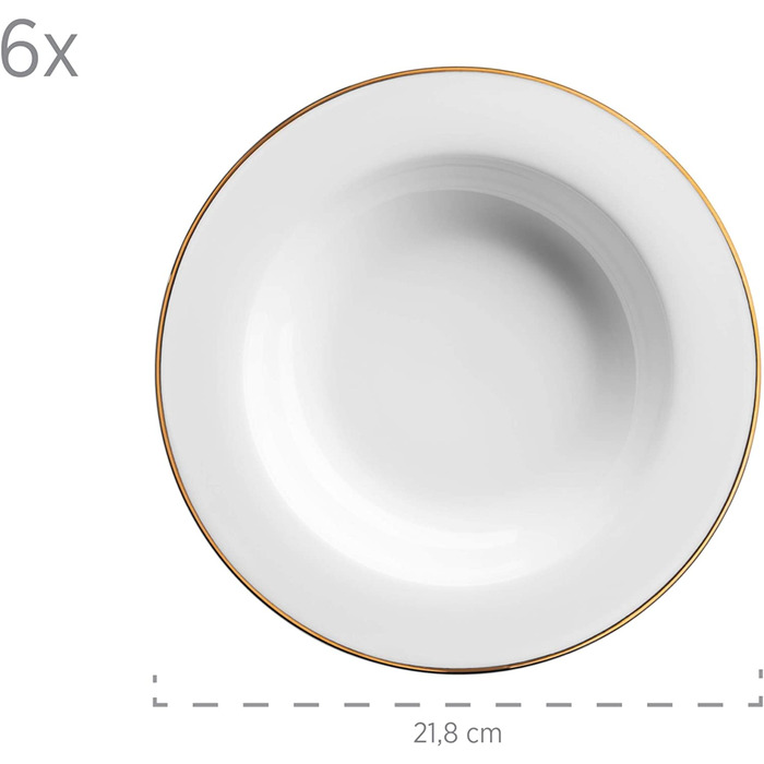 Професійна їдальня MSER 931532 на 6 персон білого кольору з кавовий посуд з 18 предметів набір, фарфор (в золотій оправі, сервіровка столу)