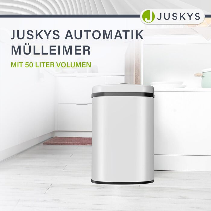 Відро для сміття Juskys з датчиком руху, білий, 60 л. - кутовий контейнер з кришкою-затискачем для сміттєвих пакетів, нержавіюча сталь, безконтактне відкривання