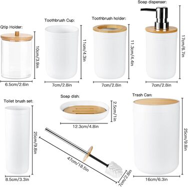 Бамбуковий набір для ванної кімнати JOTOM 7 предметів (білий)