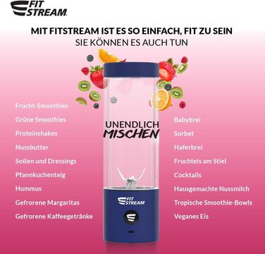 Портативний блендер Fitstream Pro 450 Вт 475 мл USB-C темно-синій