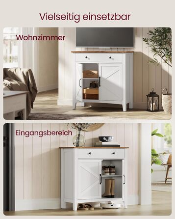 Шафа VASAGLE для кухні, комод, шафа для зберігання з ящиками та дверцятами, регульована полиця, стиль кантрі, для вітальні, кухні, їдальні, 40 x 140 x 80 см, вінтажний білий + медовий колір, BBK381W02