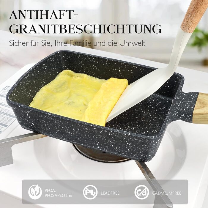 Пан для приготування тамагоякі (японського омлету) GiPP, 18x13 см, з гранітно-антипригарним покриттям, без PFOA/PFOS, сірий