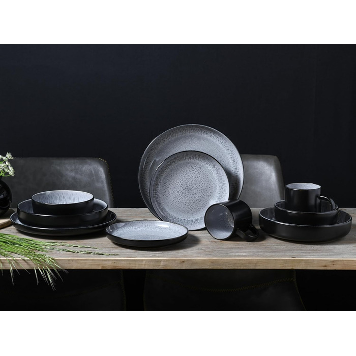 Набір посуду серії Nordic Fjord 18 шт., Набір тарілок з керамограніту (комбінований набір 10 шт., Frost), 21551