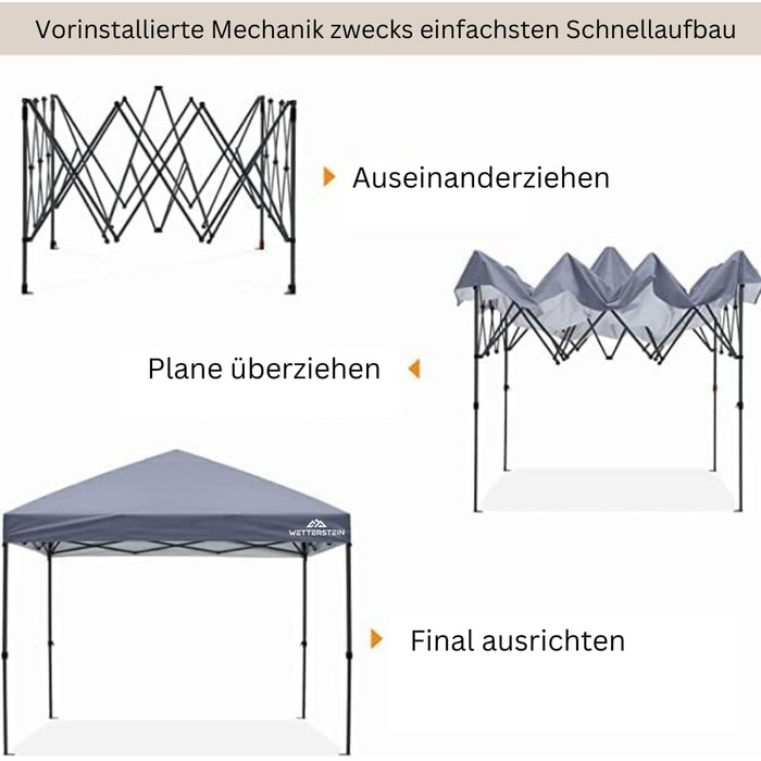 Павільйон Wetterstein 3x3 м з сумкою Намет Складний садовий намет Намет з балдахіном Намет для вечірок Popup з системою кліків Сірий