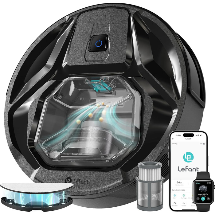 Робот-пилосос LEFANT M320 з функцією миття підлоги, потужність 6000 Па, зонами заборони, сумісний з Alexa, для твердих підлог та килимів