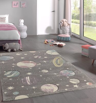 Дитячий килим the carpet Monde Kids дитячий килим, Дитяча кімната, М'який ворс, не вимагає особливого догляду, не забарвлюється, Килимок для ігор, Планета, космос, Космос, Сірий, (160 х 230 см, космічний сірий)