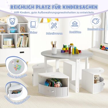 Дитячий стіл DREAMADE з 4 стільцями, комплект меблів для дитячої кімнати (сірий)