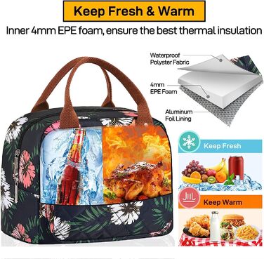 Домашня ізольована сумка для сніданку для жінок і чоловіків, сумка-холодильник для дорослих, контейнер для ланч-боксу (квіти 2)