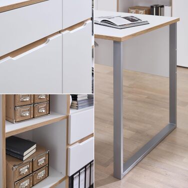 Роликовий контейнер Stella Trading Memphis – білий з імітацією дуба Artisan, 45 x 66 x 55 см – мобільний офісний шафчик з шухлядами