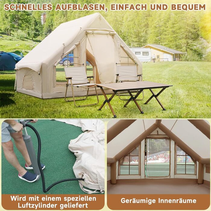 Надувний кемпінговий намет 4-5 осіб Oxford 420D, водонепроникний 3000мм, з насосом та вікнами, для 4 сезонів, 300x200x200 см