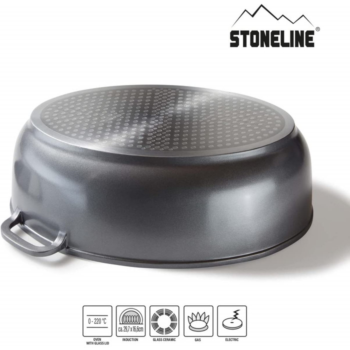 Жаровня для гурманів Stoneline, овальна, 38,8 x 26,3 см, 8 л, з кришкою для ароматизаторів для дозованого додавання рідин, обсмажування з алюмінієвого сплаву