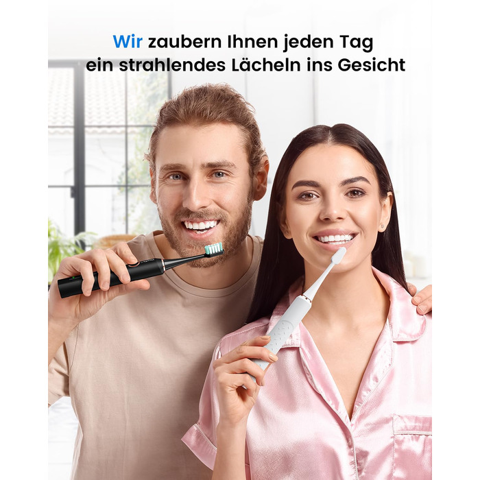 Електрична зубна щітка для дорослих та дітей - звукова, 8 насадок (3 типи), 90 днів роботи, 5 режимів, 50000 VPM, кейс для подорожей, таймер (Чорний + Білий)