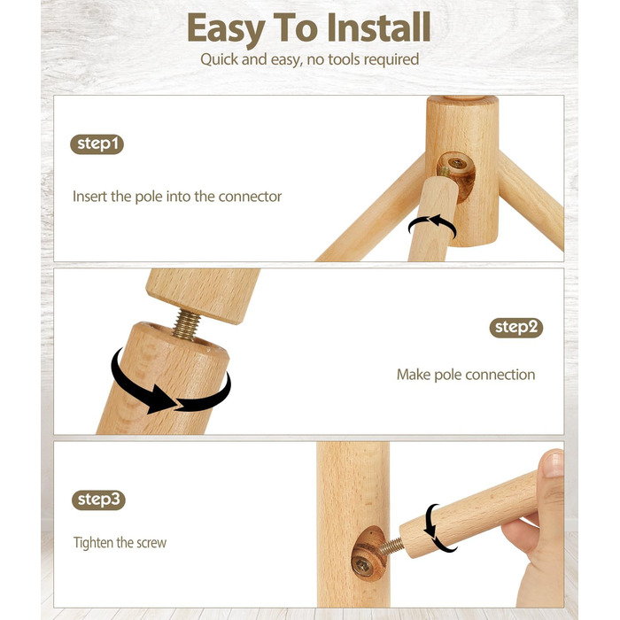 Підставка для одягу з бука, 9 гачків, 3 рівня висоти, білий колір, дерев'яна