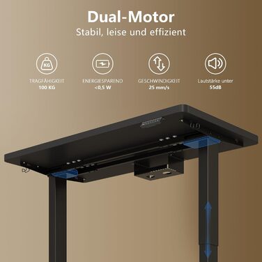 Регульований стіл, 180x80 см, електричний стоячий стіл з подвійним мотором, сенсорна панель, USB-A, організація кабелів, стільниця 25 мм, ергономічний офісний стіл, білий