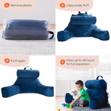 Подушка для читання Linenspa з подрібненим пінополіуретаном Memory Foam, подушка для спини для читання, ігор, перегляду телевізора, подушка на стілець, для гуртожитків, велика (X-Large) з підтримкою шиї, темно-синя