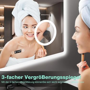 Дзеркало для ванної кімнати з LED-підсвічуванням GIMBELEN 80x60 см, прямокутне, сенсорне управління, регульована яскравість, 3 кольори світла, антизапарник, для вертикального/горизонтального монтажу