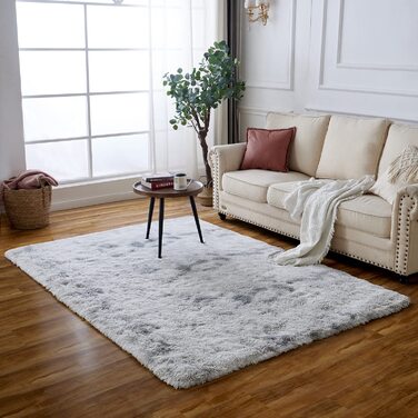 Плюшевий килим HARESLE, сірий пухнастий килим з високим ворсом, волохаті килими з довгим ворсом для вітальні (світло-сірий, 90x160 см)