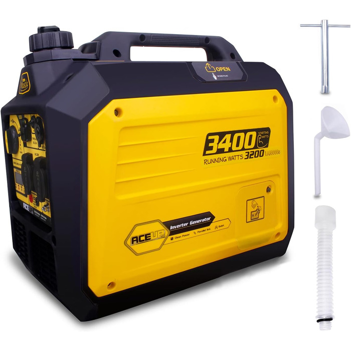 Бензиновий інверторний генератор Aceup 3400W: тихий, портативний, для дому, кемпінгу, 230V, 12V, USB, 4-тактний, 23кг