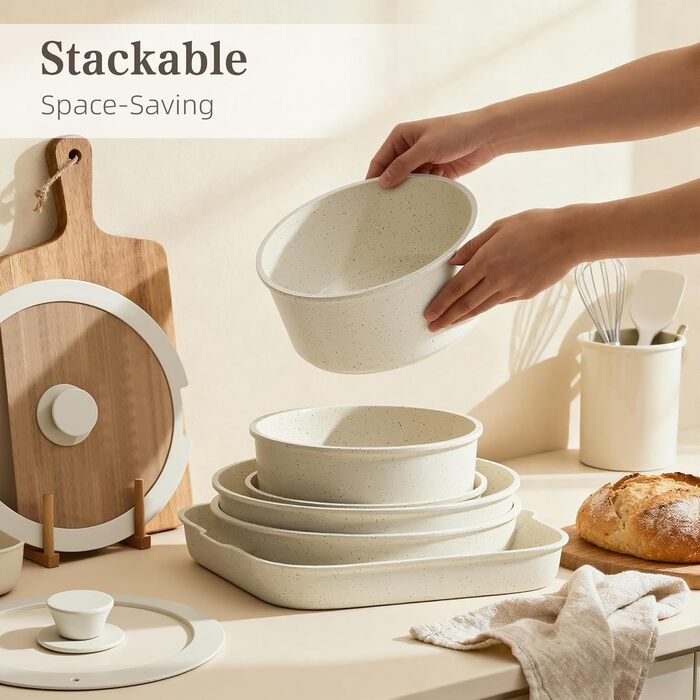 Набір посуду RIOVARM з індукційним дном: каструлі, сковороди та соусники з керамічним антипригарним покриттям, кухонні аксесуари, необхідні для приготування їжі