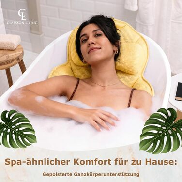 Подушка для ванни повне тіло (152x56 см) з підголівником (11 см) - підтримка шиї, спини та ніг - бежева. З сумкою для прання та подорожей, гачком для сушіння.