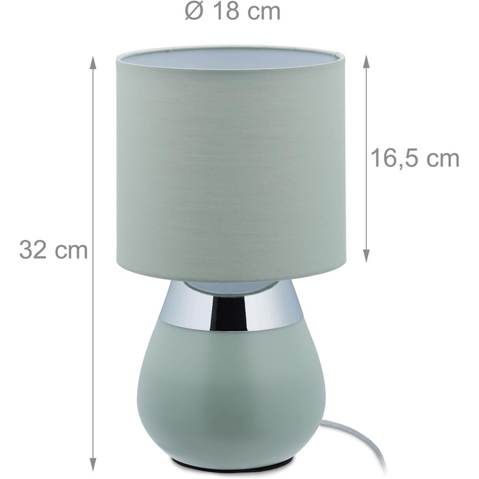 Приліжкова лампа Relaxdays Touch, цоколь E14, непряме світло, овальна настільна лампа з абажуром. ВхШ 32 x 18 см, зелений