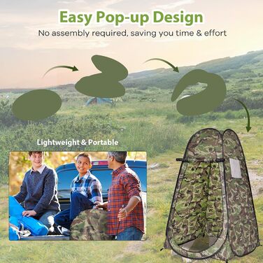 Намет для душу HOMASIS з сумкою, портативний переодягальня для кемпінгу, туалетний намет з вікном та кишенею, душова кабіна для відпочинку на природі, 120 x 120 x 190 см, зелений (Flecktarn)