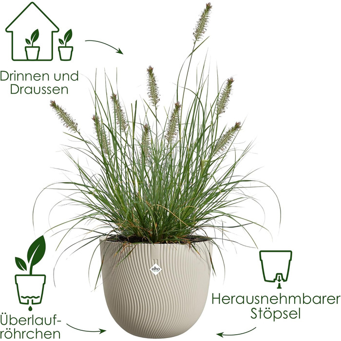 Горщик Elho Sereh Rund 40 - для дому та саду, 100% перероблений пластик, Ø 39 x H 33.3 см, Бежевий