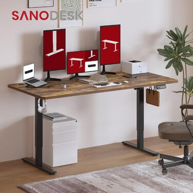 SANODESK Регульований за висотою стіл 180x80 см - ергономічний стіл для стоячи/сидячи з функцією пам'яті для дому/офісу, коричневий, комп'ютерний стіл, Standing Desk