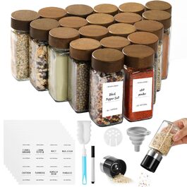 Набір скляних банок для спецій FRIBERG (20 шт.) з дерев'яними кришками, млини для спецій, етикетки