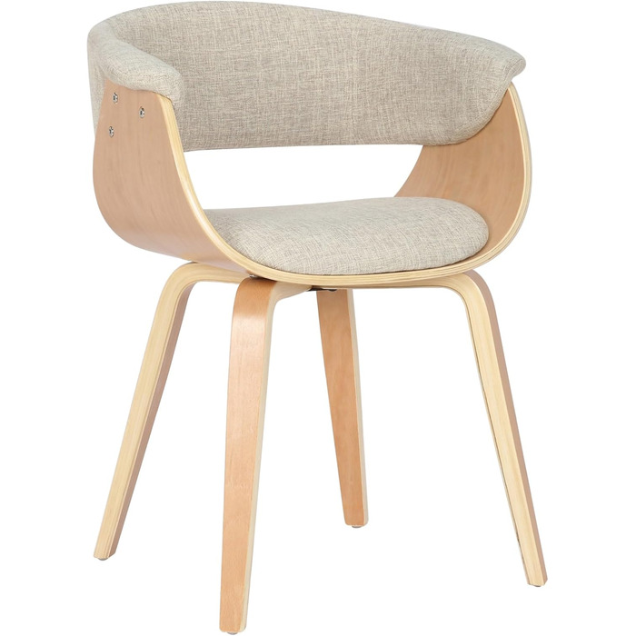 Стільці для їдальні CLP Bruce з тканинним покриттям, дерев'яним каркасом, чорного кольору для їдальні або кухні | Крісло витримує до 150 кг, колір: каркас - горіх (дерево (натуральне), кремовий)