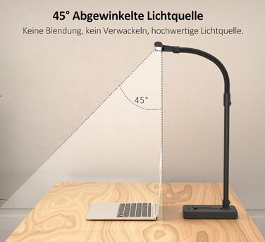 LED настільна лампа LOTTBUTY з гнушим шийкою, 24W, 80см, для офісу та дому, з підставкою для телефону (чорний)