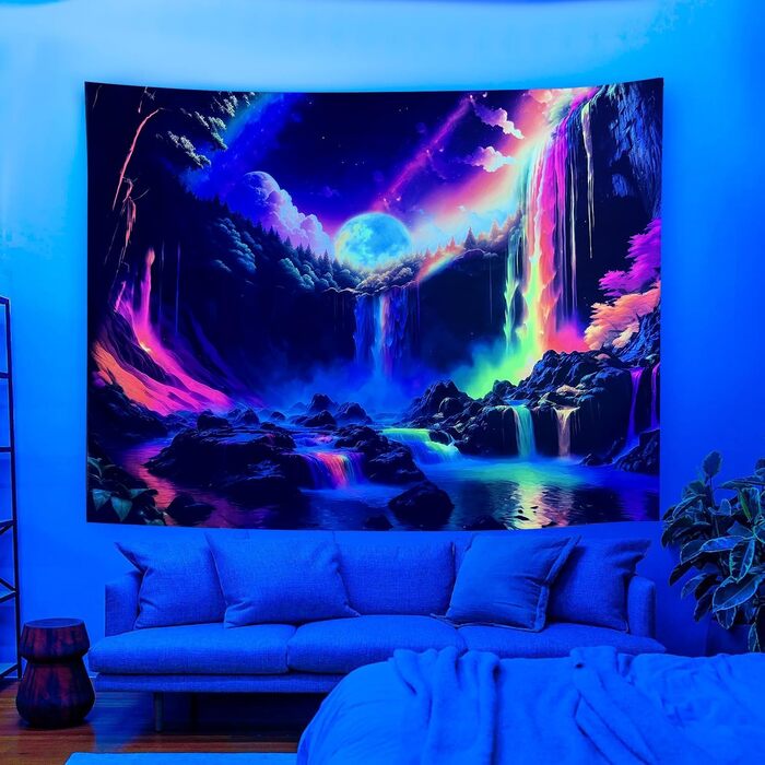 Гобелен OSVINO Blacklight Trippy 180x230см УФ-реактивний фентезійний гобелен Райдужний водоспад