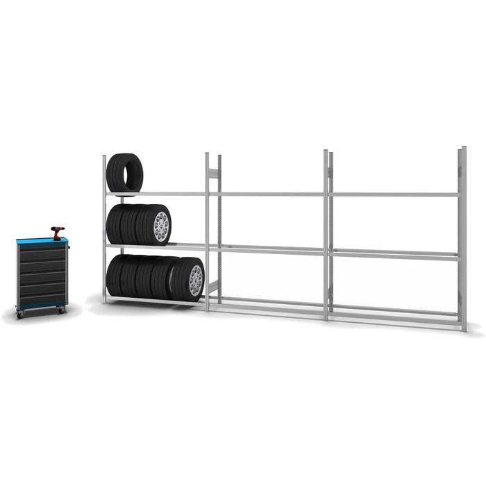 Регало для шин PROREGAL: міцна металева полиця для гаража, 200x100x40 см, 3 рівня, вантажопідйомність 150 кг, оцинкована